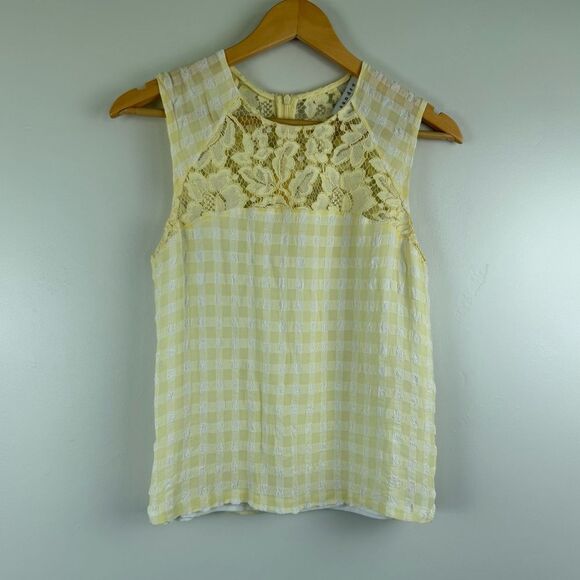 Sandro Paris Light Yellow Gingham Lace Top Sandro Size 2 US Medium - Picture 1 of 8